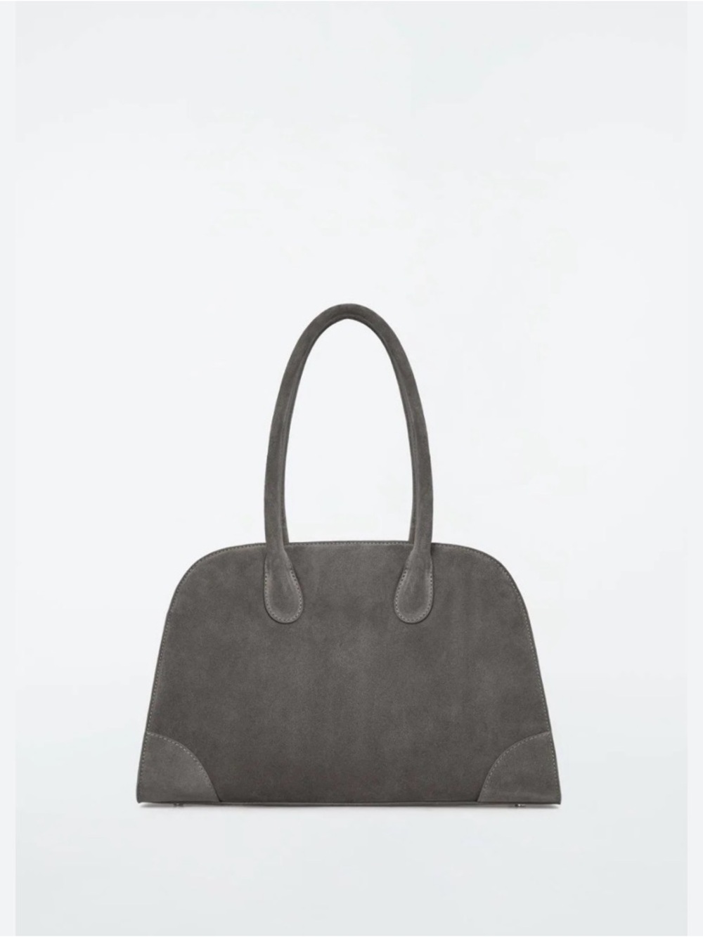 COS Small Gray Suede Studio Bowling Bag